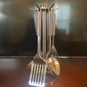 Silver Cooking Utensil Set - 6 serving utensils